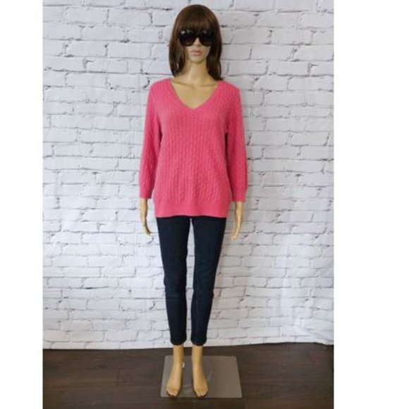 Banana Republic, Wool & Cashmere - pink cable knit v-neck pullover sweater - Picture 3 of 13
